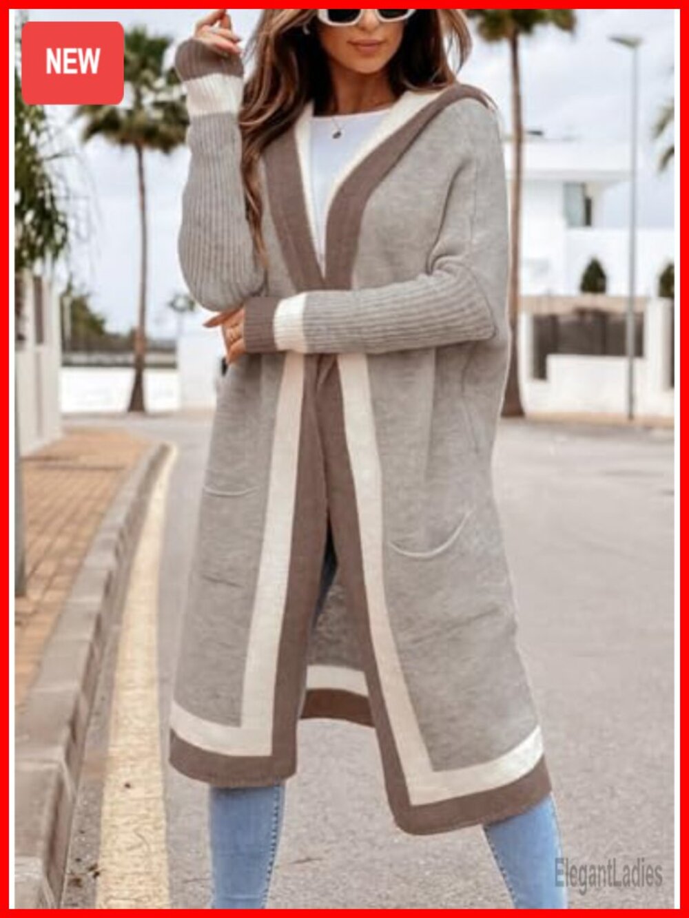 Women's Oversized Knit Cardigan Hooded Open Front Pockets Long Sweater - Picture 2 of 6